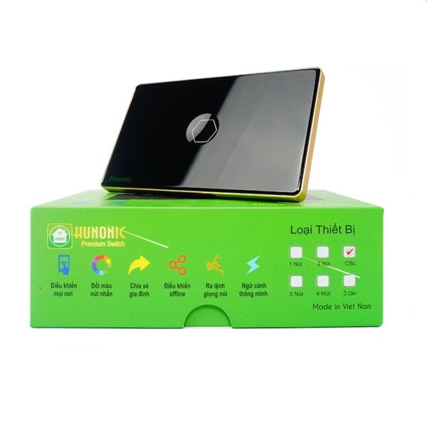 Công tắc cảm ứng BLE Premium 1 Nút, HCN, màu Đen