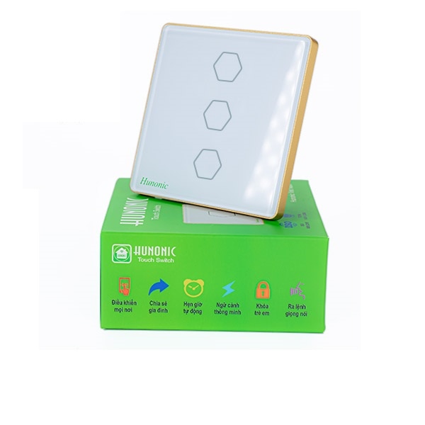 Công tắc cảm ứng WiFi Hunonic 3 Nút, HV, màu Trắng