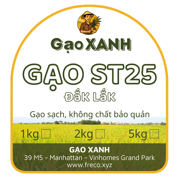Gạo ST25 ĐắK LắK 2KG (Thương Hiệu Gạo XANH)