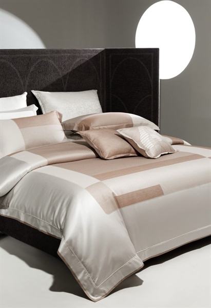 Bộ ga kẻ 2 màu nâu kem | 100s dệt jacquard hai màu - cấu trúc vải như khăn Cashmere - NL01.01