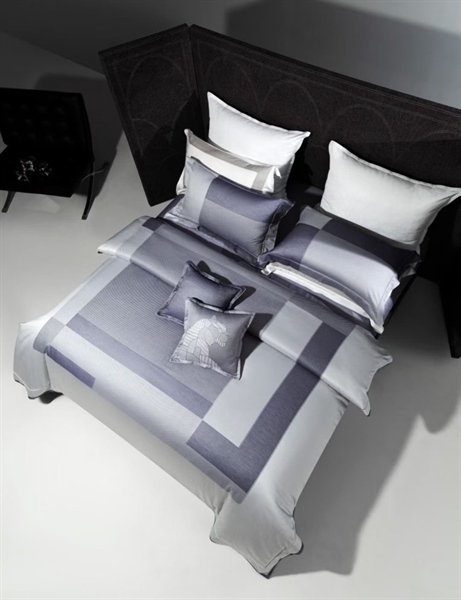 Bộ ga kẻ 2 màu xanh than và ghi | 100s dệt jacquard hai màu - cấu trúc vải như khăn Cashmere - NL01.02