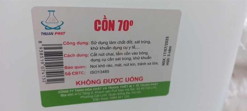 Cồn 70 can 20lít - Thuận Phát