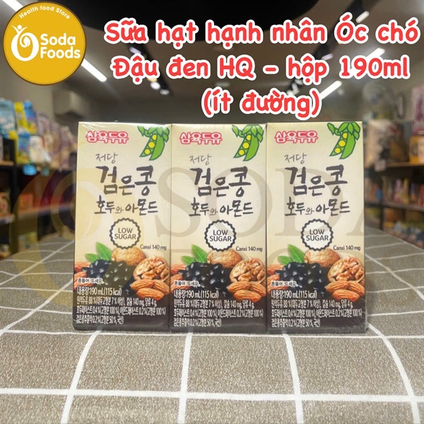 Sữa hạt hạnh nhân Óc chó Đậu đen HQ - hộp 190ml (ít đường)