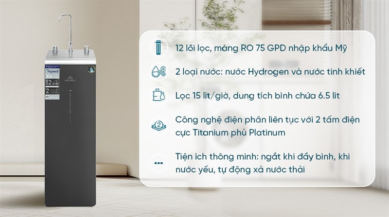 Máy lọc nước RO Hydrogen ion kiềm Hòa Phát 12 lõi