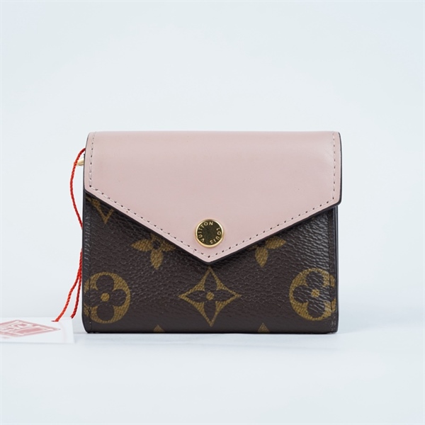 Ví LV hoa nâu gập 3 nắp hồng (TS2138) (LT) KG+