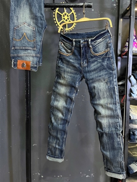 Jean THREE -JD8059 xanh was mạng chỉ cam