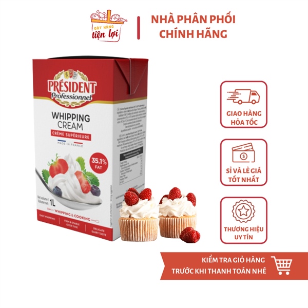 Whipping Cream Uht President 35,1 Chất béo 1L