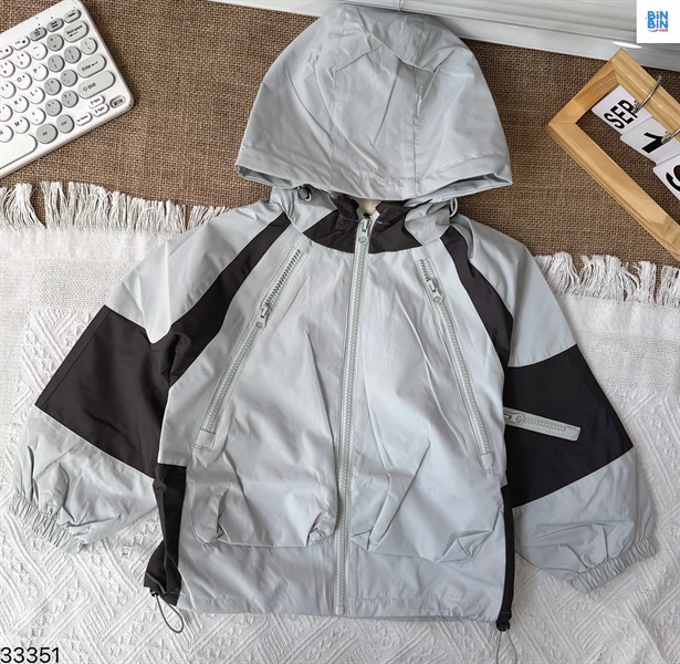 33351-Áo khoác gió 2 đường kéo xám đen