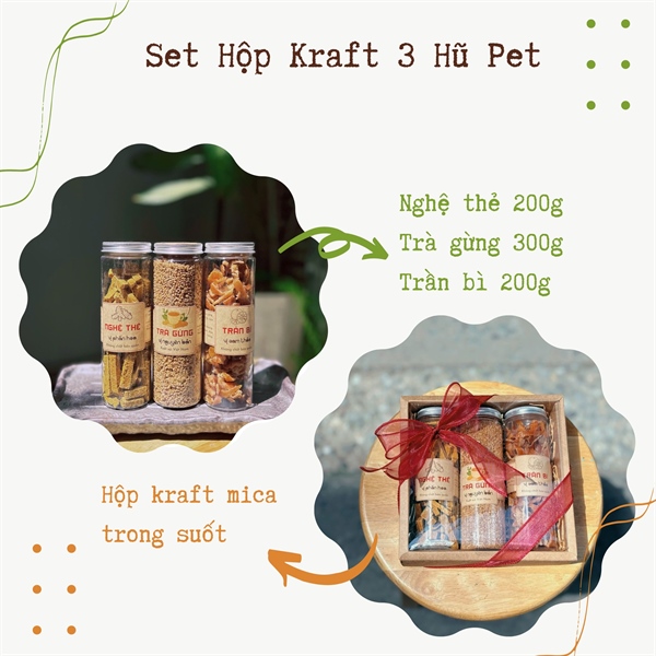 Set 3: Nghệ thẻ, Trà gừng, Trần bì - Hộp Kraft