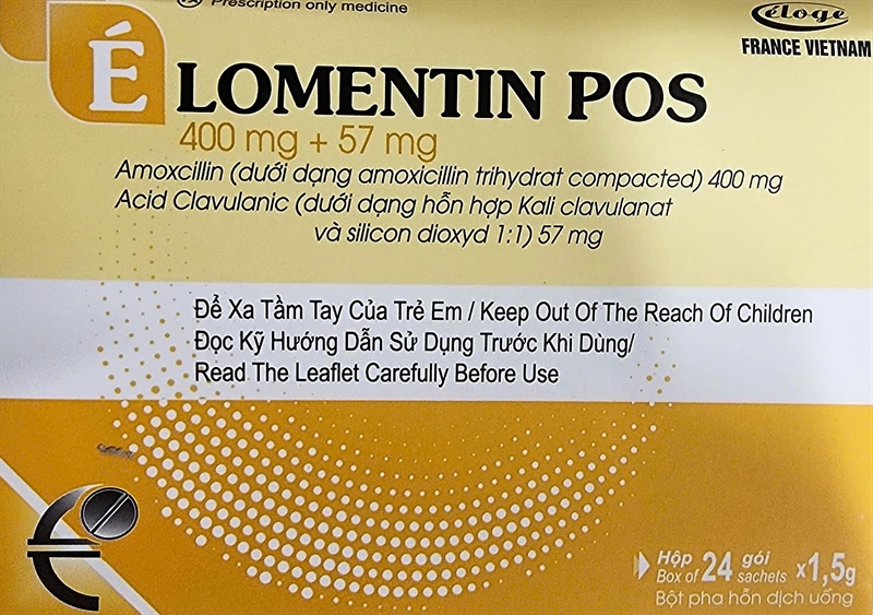 Thuốc Elomentin Pos ( Amoxicillin400mg +Acid Clavulanic 75mg (Hộp 24 gói) - Eloge France