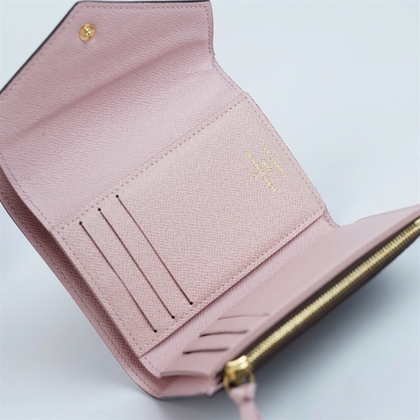 Ví LV hoa nâu gập 3 nút hồng (SF4167) (LT) KG+