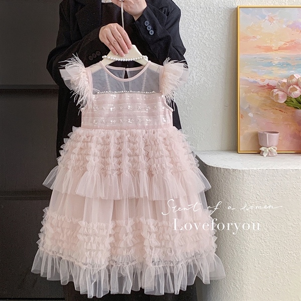 Váy voan công chúa hồng pastel