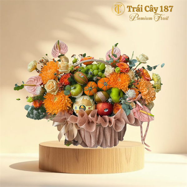 Giỏ Trái Cây Mix Hoa Tone Cam
