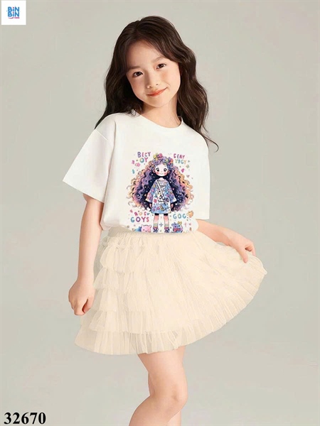 32670 - Set váy cô gái tóc xù trắng