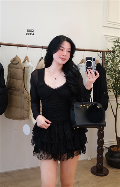 Cv tầng ren hoa ngắn ( Đen )