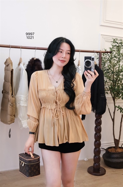 Sơmi buộc dây chun lưng dài tay