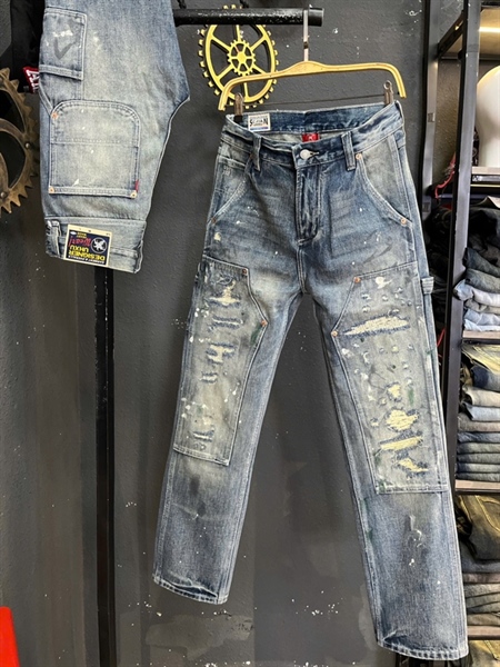 Jean Dài - QCUHX VIP-NX168-1 Double Knee xanh bạc rach