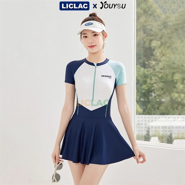 Váy bơi liền thân 13002Y - màu xanh phối trắng - Size 3XL