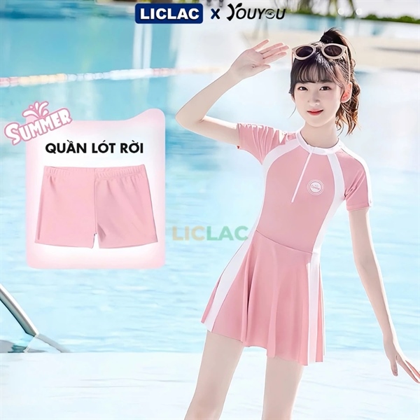Váy bơi liền thân bé gái 32691Y - màu hồng - Size 2XL