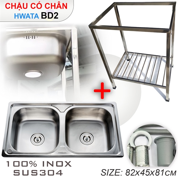 Chậu chén có chân Hwata CHBD2 2 hộc (I)