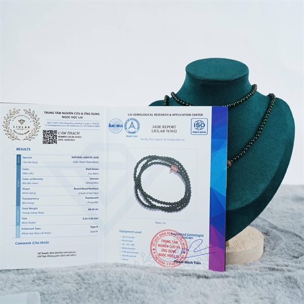 Chuỗi băng ngọc phỉ thúy xanh siu cay My 167 hạt ly4.25-3.82 (767652) KG+