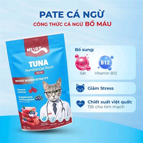 Pate Mr.Vet bổ máu, Taurine vị Cá ngừ 70g