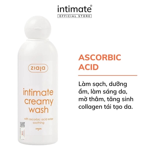 DDVS Ziaja Intimate Creamy Wash With Ascorbic Acid Ester Soothing 200ml (Cam Nhập Khẩu)