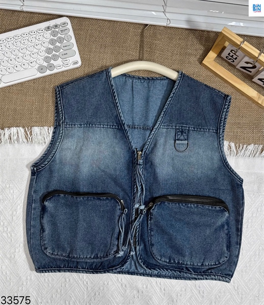 33575-Áo Ghile Jean Đậm Khóa Kéo