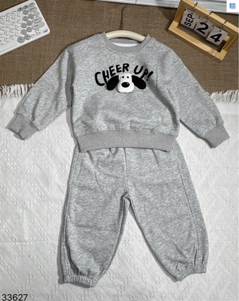 33627- Set bộ nỉ cún Cheer up xám