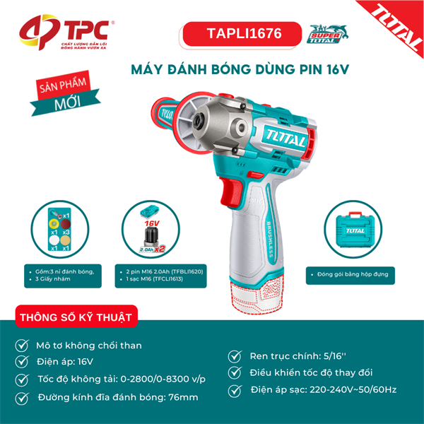 Máy đánh bóng dùng pin 16V TOTAL TAPLI1676