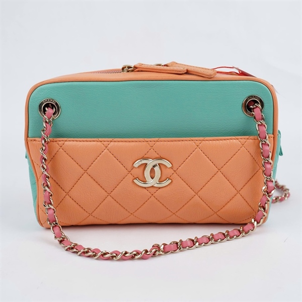 Túi Chanel cam phối xanh kèm ví (29376459) sz21 (A-T) KG+