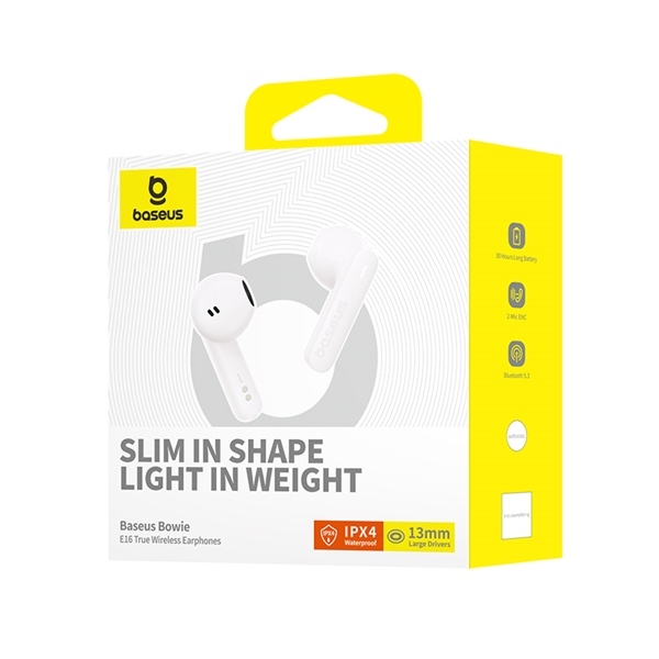 Tai nghe bluetooth true wireless Baseus bowie E16 trắng - nghe đến 30 giờ