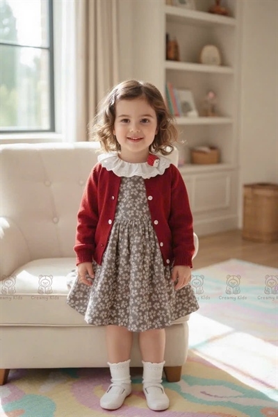 Set váy hoa nhí Cadigan Sophia 3397 - Đỏ