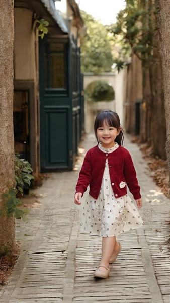 Set váy hoa nhí áo len đỏ Aria 3376