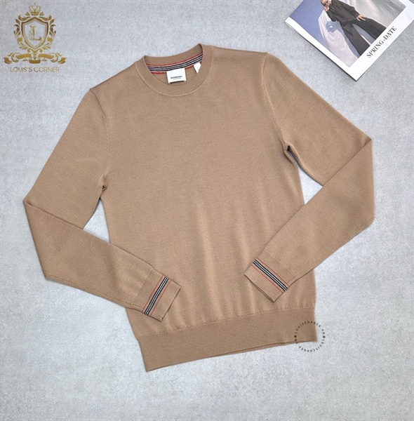 Áo len Burberry light camel viền cổ tay