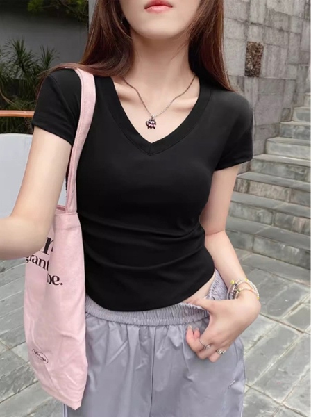 ÁO THUN CỔ TIM NHÚN SƯỜN BODY