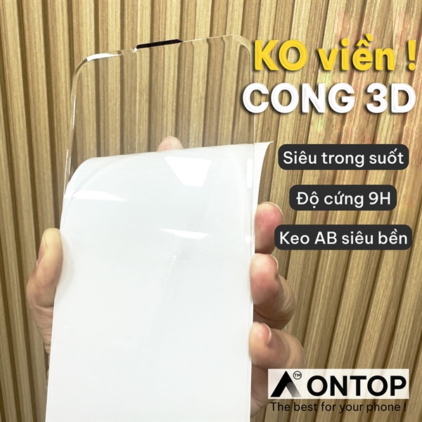 Kính Cường Lực iPhone 17 Pro Max/16/15/14/13 [Không Viền Đen] - Dày 0.55mm Siêu Bền, Cong 3D Vuốt Mượt (Trong Suốt)