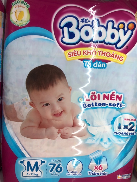 Tã Dán Bobby tím Siêu Thấm M 76 miếng (KTĐ)