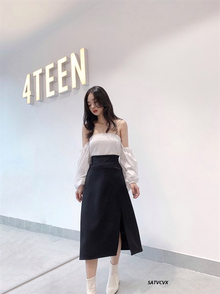 Set Áo Trễ Vai Chân Váy Xẻ