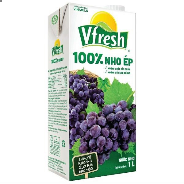 NƯỚC VFRESH NHO ÉP 100% - HỘP GIẤY 1Lít
