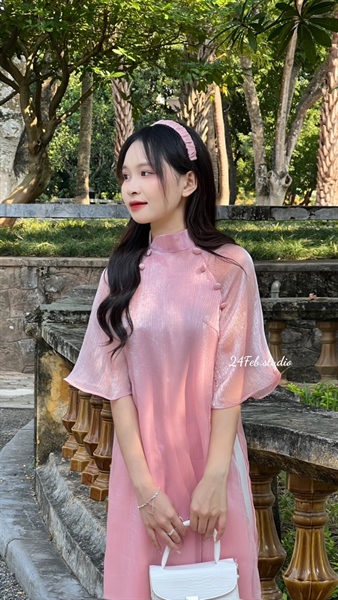 [An Hưng] Set áo dài cách tân cúc bọc tay lỡ kèm quần lụa, bờm tóc