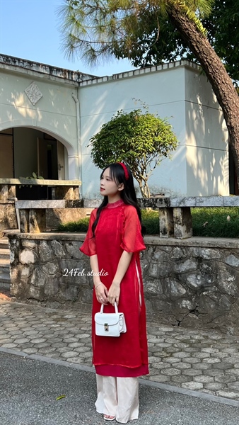 [An Hưng] Set áo dài cách tân cúc bọc tay lỡ kèm quần lụa, bờm tóc