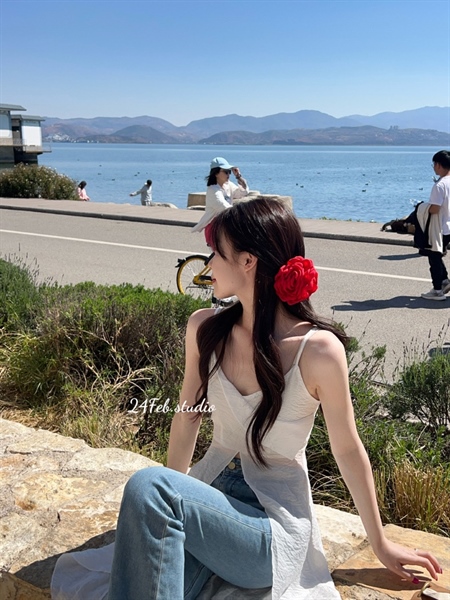 [Tép] Áo váy 2 dây dáng dài cổ V xẻ giữa