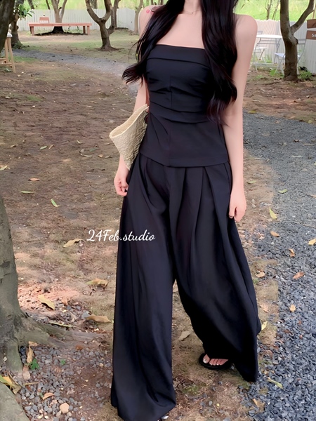 [Duy Nhung] Set áo cúp ngực nhún eo kèm quần xuông