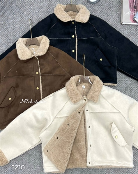 [K168] Áo khoác da lộn dáng lỡ trần lông cừu