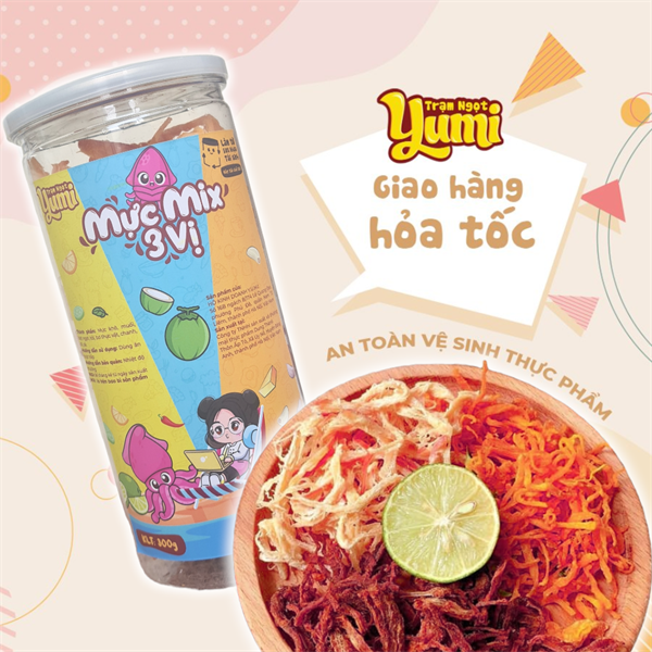 Mực xé 3 vị Yumi 300g đồ ăn vặt hải sản khô thơm ngon