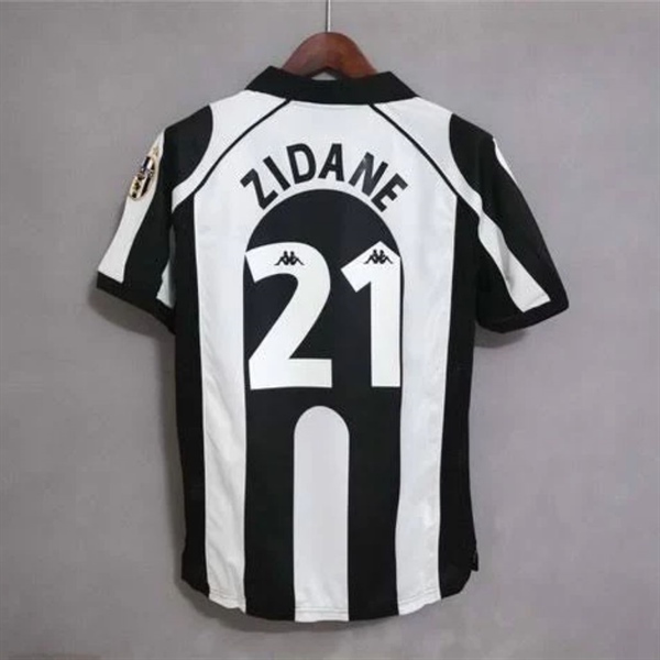 Áo bóng đá retro Juventus 1997 đen trắng In Zidane-21 vải Cotton Polyester nguyên tem