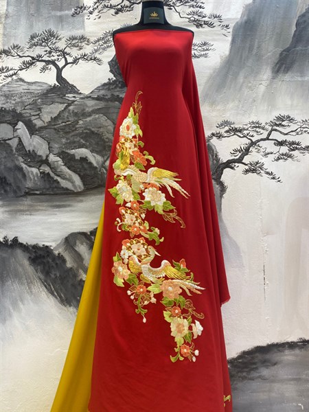 Áo đỏ hồng nhung thêu tay