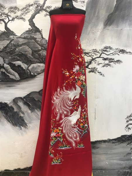 V Đỏ hồng nhung thêu công đôi