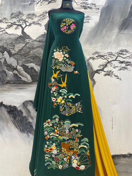 V xanh rêu thêu tay